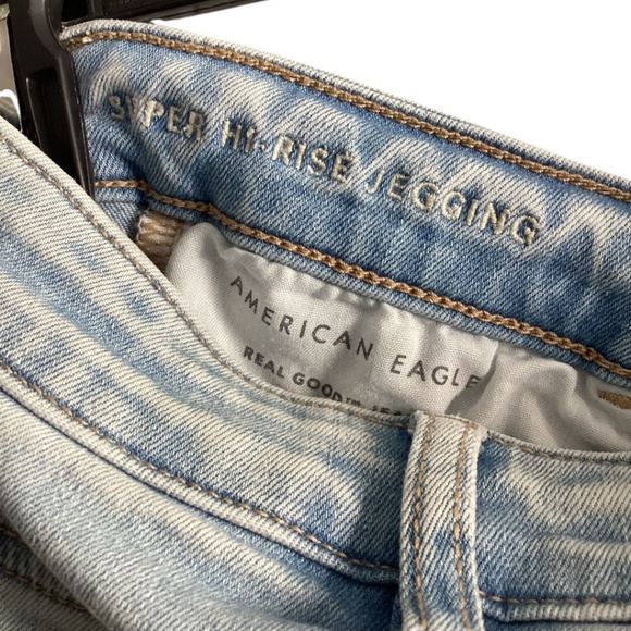 American Eagle Blue Skinny Distressed Super Hi-Rise Jeans - Picture 5 of 7